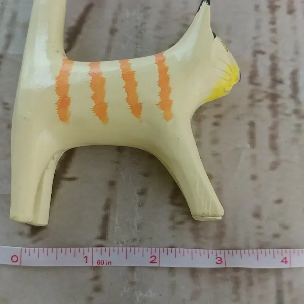 Yellow, Orange, and Black Long Tail Cat Jewelry/Ring Holder Figurine